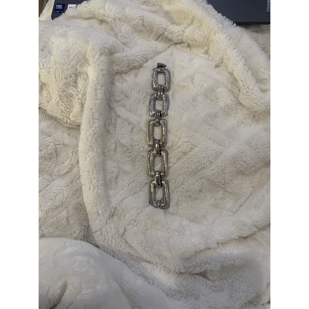 Castlecliff Vintage Signed Brushed Silver Chunky Rectangle Link Bracelet